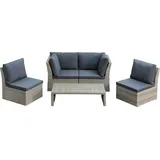 Dehner Geflecht-Lounge Rom, 4-teilig, Grau, Braun