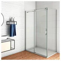 duschspa Eckdusche 8mm NANO Glas Duschkabine Duschabtrennung Schiebetür mit Seitenwand, BxT: 120x90 cm, Einscheibensicherheitsglas, Sicherheitsglas, Set, Klarglas 120 cm x 90 cm