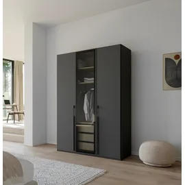Rauch Drehtürenschrank RAUCH "Kleiderschrank Schrank Garderobe SKAT SHINE mit hochwertigem", grau (graphit), B:151cm H:223cm T:63cm, Holzwerkstoff, Schränke, Drehtürenschrank, transparentem Grauglas inkl. umfangreichem Zubehör MADE IN GERMANY