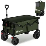 Sekey Bollerwagen 150 KG Bollerwagen Faltbar Handwagen mit Bremsen und breiten Reifen, Patentiertes, 4-fach zusammenklappbares Design, Kein Zusammenbau nötig grün