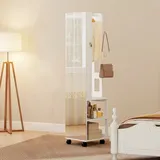 Schmuckspiegel Mit Led-beleuchtung, Um 360° Drehbarer Schmuckschrank, Schloss Und Schlüssel, Weiße Oberfläche Und Beige Auskleidung