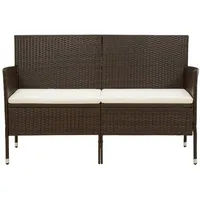 vidaXL Gartensofa 3-Sitzer mit Kissen Braun Poly Rattan