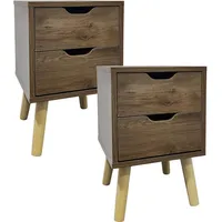 Hti-Living HTI-Living, Nachttisch, Nachttisch 2 Schubladen 2er-Set Thekla Eiche