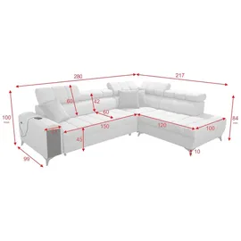 Kaiser Möbel Modernes, modisches, elegantes Ecksofa mit Schlaffunktion GRECO VII Avra Mintz Links