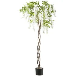Kunstbaum CREATIV GREEN "Weißer Blauregen", weiß, H:170cm, Kunststoff, Kunstpflanzen, mit geflochtenem Stamm