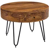 KADIMA DESIGN Couchtisch aus Sheesham-Massivholz mit Schubladen und schwarzen Metallbeinen, Handgefertigt