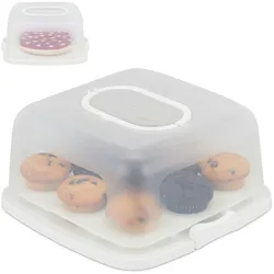Relaxdays Relaxdays Kuchenbox, eckig, tragbar, Kuchen & Muffins, spülmaschinenfest, Partybutler, 16x34x32,5 cm, weiß/transparent