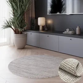 OTTO home Teppich OTTO HOME "Vals", grau (hellgrau, beige, creme), B:120cm H:7mm L:120cm Ø:120cm, Polyester, Teppiche, Teppich, Uni Farben, meliert, Sisal-Optik, auch in rechteckig erhältlich