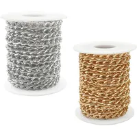Fhioevt 2 Rollen Gliederkette Aluminium Panzerketten mit Spule 5 m Metallkette Kettenglieder Meterware Ketten DIY Ketten Basteln für Halskette Schmuckherstellung (Gold, Silber 9 * 6 mm)