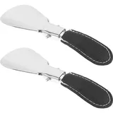 WRITWAA 2 Stück Teiliges Faltbares Edelstahl Schuhlöffel mit Pu schutzhülle Kompakt und Langlebig für Senioren und Erwachsene Praktischer Reise schuhanzieher für Stiefel und Schuhe - 12.00X3.50X0.50CM