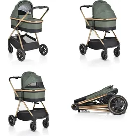 Cangaroo Kinderwagen 2 in 1 Hydra Babywanne Sportsitz Fußabdeckung Moskitonetz grün