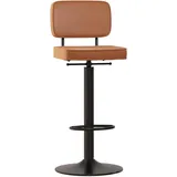 DZYHFCO Barhocker mit drehbarer Höhe aus Samt, nordischer gepolsterter Rückenlehne, Esszimmerstuhl, Kücheninsel-Barhocker, hoher Hocker, Braun-PU, 45–60 cm