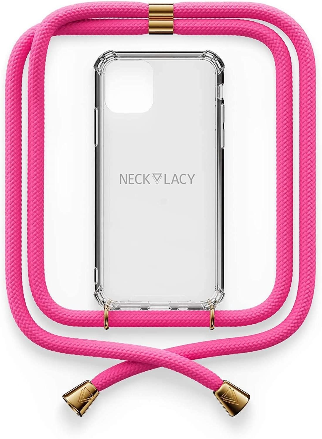 NECKLACY Handykette Handyhülle zum umhängen - für iPhone 11 Pro - Case / Handyhülle mit Band zum umhängen - Trageband Hals mit Kordel - Smartphone Necklace, Cotton Candy