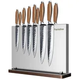 Magnetic Knife Block,Stainless Steel Magnetic Knife Holder Rack for Kitchen Counter,Strong Double Sided Magnet Knife Storage Stand with Wood Base