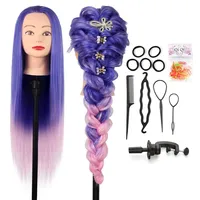 Frisierkopf, Auzass Frisurenkopf 26-28 Inch 100% Kunsthaar Weich Übungskopf Ombre Friseurkopf Trainingsköpfe zum Üben von Frisuren mit Halter + DIY Haare Set