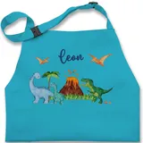Kinderschürze Schürze Kinder Jungen Mädchen - Geschenk Dinosaurier personalisiert mit Name I Dino I Dinos - 7-14 Jahre - Türkis - kinderkochschürzen kinderkochschürze tier trex kochschürze - 7-13 Jahre