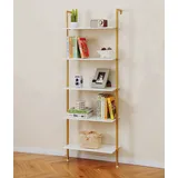 COSTWAY Bücherregal, 5-stufiges Leiterregal, wandmontiert, Metall, 64×30×178cm weiß