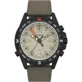 Timex Expedition North Herren-Armbanduhr, 43 mm, grünes, zweiteiliges Lederarmband Ecco DriTanTM mit Schnellverschluss, beiges Zifferblatt, schwarzes IP-Gehäuse TW2V21800