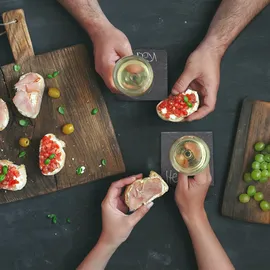 Relaxdays Schiefer Untersetzer 8er Set, Kunstleder-Box, Getränkeuntersetzer, 10x10 cm, Schieferplatte Gläser, anthrazit