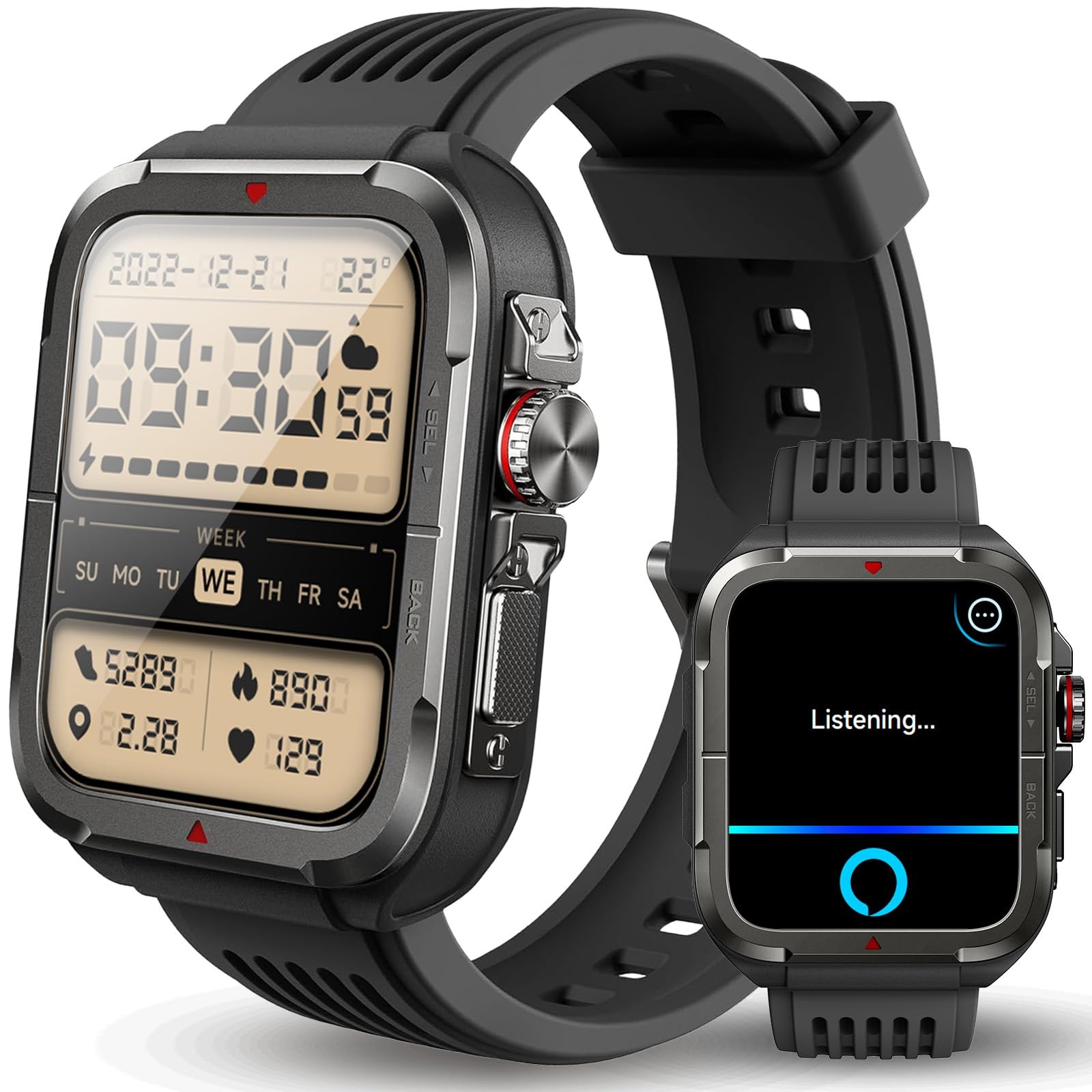 Smartwatch Herren mit Telefonfunktion, 1.8" Militär Smart Watch mit Alexa,100 Sportmodi Sportuhr, IP68 Wasserdicht, Pulsmesser, Schlafmonitor, Schrittzähler, Spo2, Fitness Tracker für Android IOS