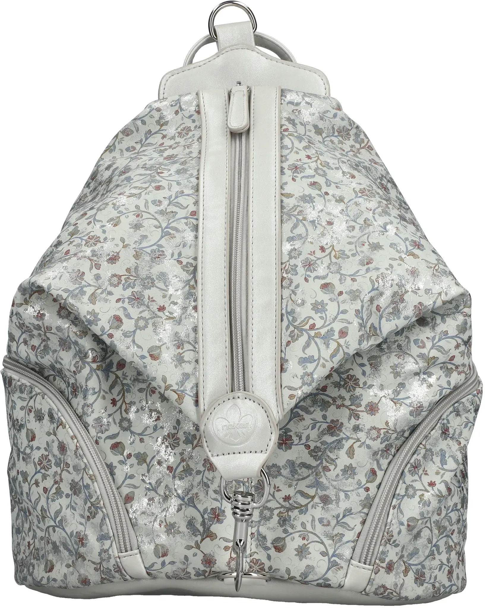 Cityrucksack RIEKER, Damen, Gr. B/H/T: 28cm x 39cm x 16cm, hellgrau, multi, Lederimitat, Textil, Rucksäcke Cityrucksack, Damen Rucksack, Freizeitrucksack in bunter Optik