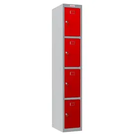 Phoenix Spind Locker grau, rot PL1430GRK, 4 Schließfächer 30,0 x 50,0 x 183,0 cm