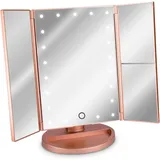 Minkurow Led Kosmetikspiegel Faltbarer Standspiegel - Beleuchteter Schminkspiegel 2x 3x Vergrößerungsspiegel - Roségold