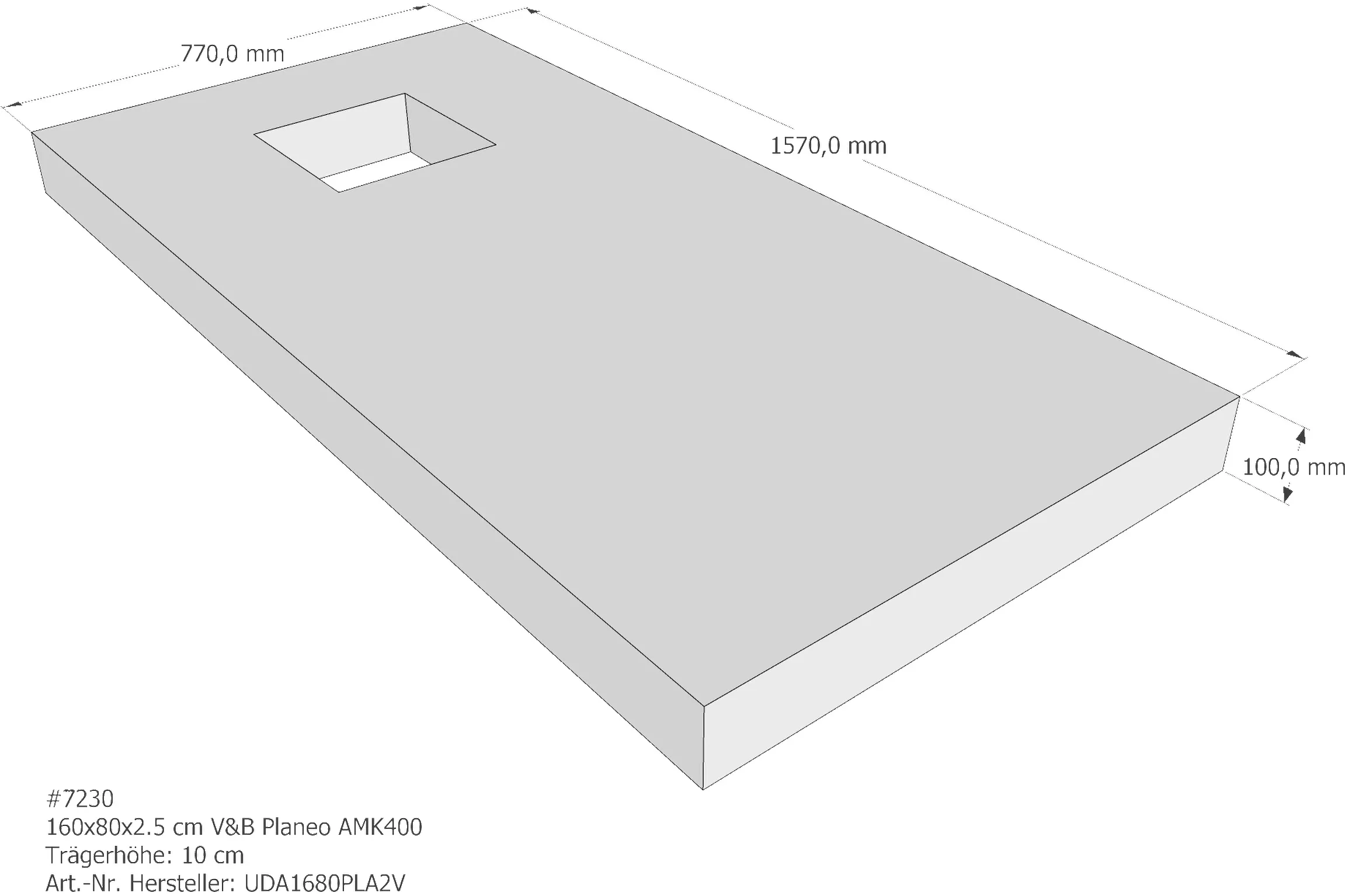 Duschwannenträger für Villeroy & Boch Planeo 160 × 80 × 2,5 cm