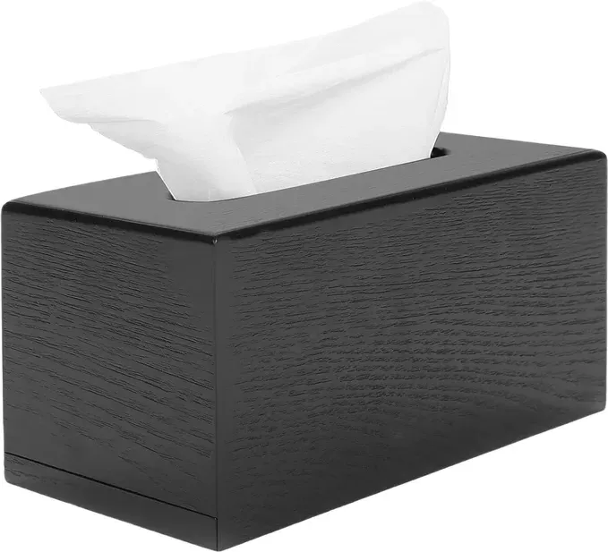 MyGift Moderne schwarze Holzmaserung Taschentuchbox mit leicht nachfüllbarer Unterseite, nachfüllbare Badezimmer-Gesichtsservietten-Tücherbox-Halter
