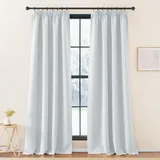 KGORGE Extra Lange Gardinen Thermo Vorhänge für Schienensystem 260 x 140 cm(HxB) Thermovorhang Hitzeschutz Wohnzimmer Übergardinen Kräuselband Weiß Blickdicht Verdunklungsvorhänge, Grauweiß
