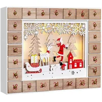 Spielwerk® Adventskalender zum selbst Befüllen Nachhaltig LED warmweiß 24 Türchen Weihnachtskalender DIY Holz Kinder Wiederverwendbar Schlitten