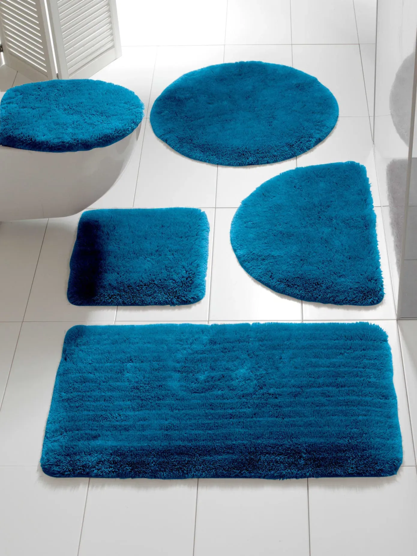 Badematte HEINE HOME Gr. 9, blau (petrol), rund (45cm x 50cm ) WC-Vorleger rechteckig ohne Ausschnitt WC-Deckelbezug (47cm x 50cm), 1 Stk., Badematten, Badematte