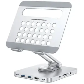 Conceptronic Tablet-Ständer mit 8-in-1-Dockingstation Silber