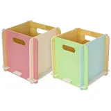 HMF Aufbewahrungsbox aus Holz zum Zusammenstecken, 2er Set, passend für Bücherregale, 25 x 25 x 25 cm, Mehrfarbig