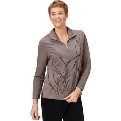 Langarm-Poloshirt CLASSIC BASICS "Winter-Shirt", Damen, Gr. 50, grau (taupe, gemustert), 100% Baumwolle, unifarben, ohne Ausschnitt, Langarm, Shirts