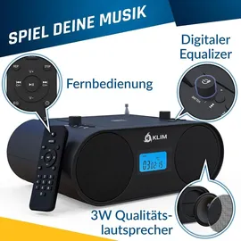 Memorex KLIM Boombox B4 Radio mit CD Player + AM/FM Radio, MP3, Bluetooth, AUX, USB + Mit Fernbedienung, Autosleep, Digital EQ