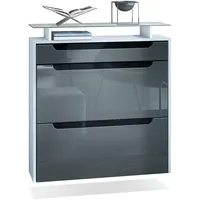 Vladon Schuhschrank, Grau, Schwarz, Holzwerkstoff, 89x96x23 cm, Garderobe, Schuhaufbewahrung,