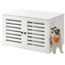 Songmics FEANDREA Katzenklo mit Lamellentür weiß