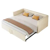 2-in-1 Daybed Schlafsofa - Ausziehbares Bett 90–180x200 cm - Samtpolsterung - Holzgestell - Ohne Matratze - Beige - Beige