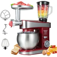 SeaSpark Küchenmaschine, 6 L Knetmaschine 1200W, 6 Geschwindigkeits Küchenmaschine, Teigmaschine mit Rührhaken, Knethaken, Schneebesen und Spritzschutz, Rot