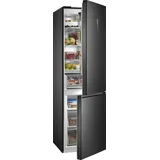 HANSEATIC Kühl-/Gefrierkombination, Energieeffizienz: A (A-G), schwarz (schwarz, edelstahlfarben), B:59,5cm H:201cm T:70cm, Kühlschränke, NoFrost, Abtauautomatik, QuickFreeze, Urlaubsschaltung, Display, Topseller