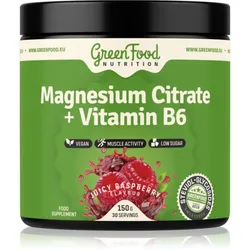 GreenFood Nutrition Magnesium Citrate + Vitamin B6 Pulver zur Unterstützung der normalen Funktion des Nervensystems, der Muskeln und der Zähne sowie zur Reduzierung der Müdigkeit Geschmack Juicy Raspberry 150 g
