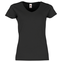 Fruit of the Loom LADIES ICONIC 150 V-NECK T - Damen T-Shirt mit V-Ausschnnitt aus gekämmter, ringgesponnener Baumwolle, schwarz, XS