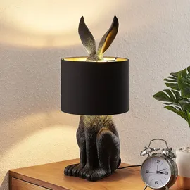 LINDBY Lindby, Lorentina Stoff-Tischlampe, Hase, schwarz, Schwarz, gold