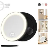 MOMOKUBA Kosmetikspiegel mit Beleuchtung, 30-Fach Vergrößerungsspiegel mit Saugnapf, 3 Farben beleuchtbar und dimmbar, für Präzisionsmake-up, Wand- oder Tischspiegel für Badezimmer, Schwarz