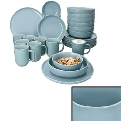 32tlg Kombiservice Jasper Graublau Steingut 8 Personen Becher Schalen Teller