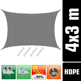 AMANKA Sonnensegel 3x4 HDPE Rechteckig Sonnenschutz Überdachung Garten Balkon Grau