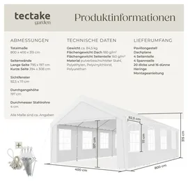 Tectake Partyzelte 8 x 4 m inkl. 4 Seitenteile Weiß