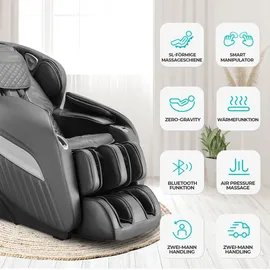 Naipo Massagesessel Shiatsu Kunstleder 76 x 113 x 76 cm schwarz mit Bluetooth und Wärmetherapie