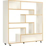Andas Raumteilerregal "Sten, Bücherregal, Standregal, Regal, Raumteiler", weiß (weiß, natur), B:140cm H:143cm T:35cm, Regale, auf Rollen, mit viel Stauraum, FSC-zertifiziert